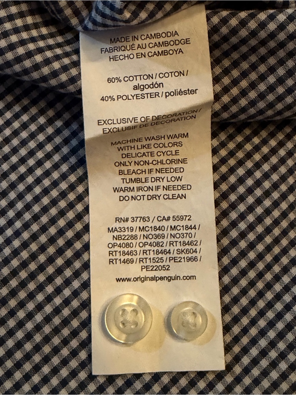 Original Penguin Medium Navy and White Gingham Button Down - Picture 7 of 7